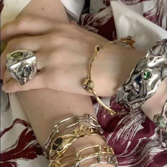 ALEXIS BITTAR • Green Silver Crumpled Chunky Chunky Pyramid Relic Ring 6 3/4 - Picture 6 of 15